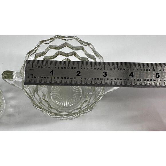 Vintage Clear Pressed Glass Creamer & Sugar Bowl Set – Diamond Pattern - Picture 6 of 8